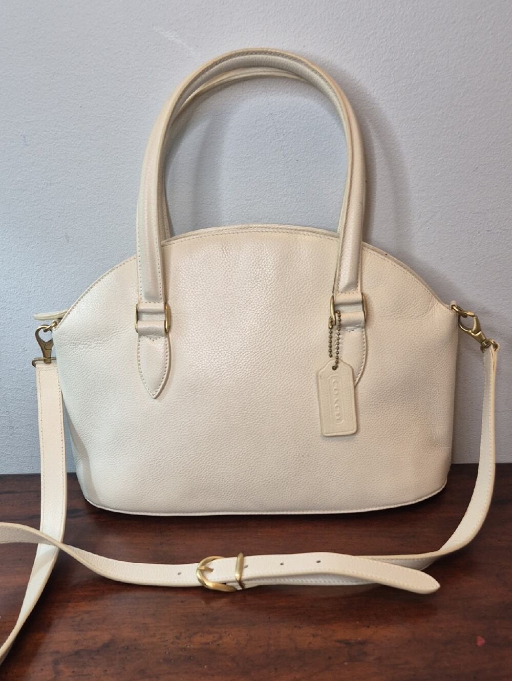 Coach Italy Madison Savoy 4408 Cream Leather Dome Satchel with Detachable Strap
